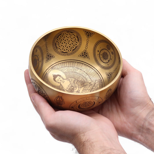 4er Set Gravierte Messing-Klangschalen – Buddha Motiv (ca. 3,85kg)