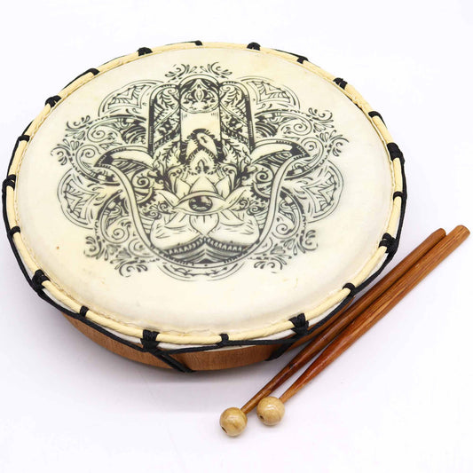 Schamanische Hamsa Trommel mit 2 Schlegeln – 30cm