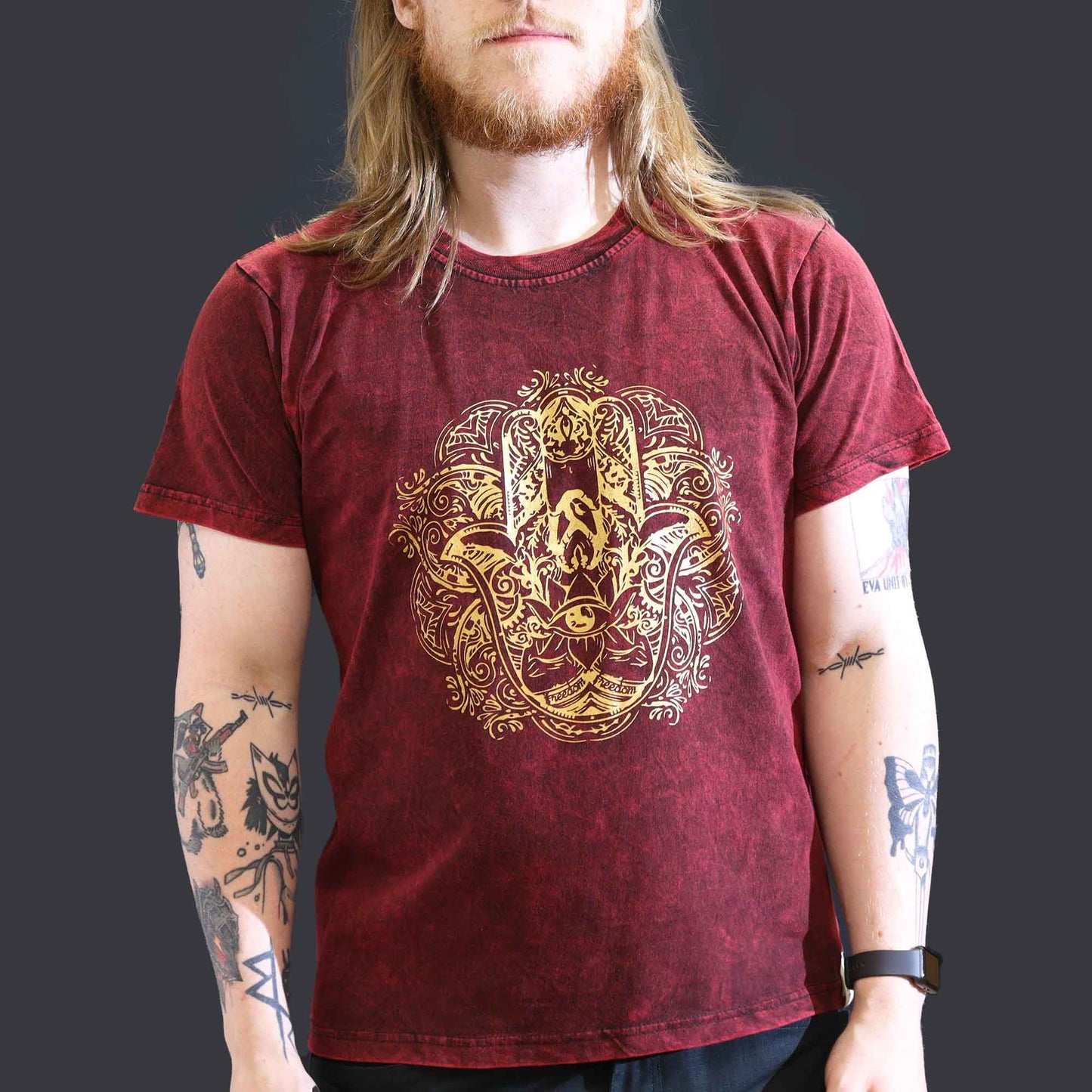 Nomad Sari Stonewashed T-Shirt – Hamsa – Weinrot – Größe L