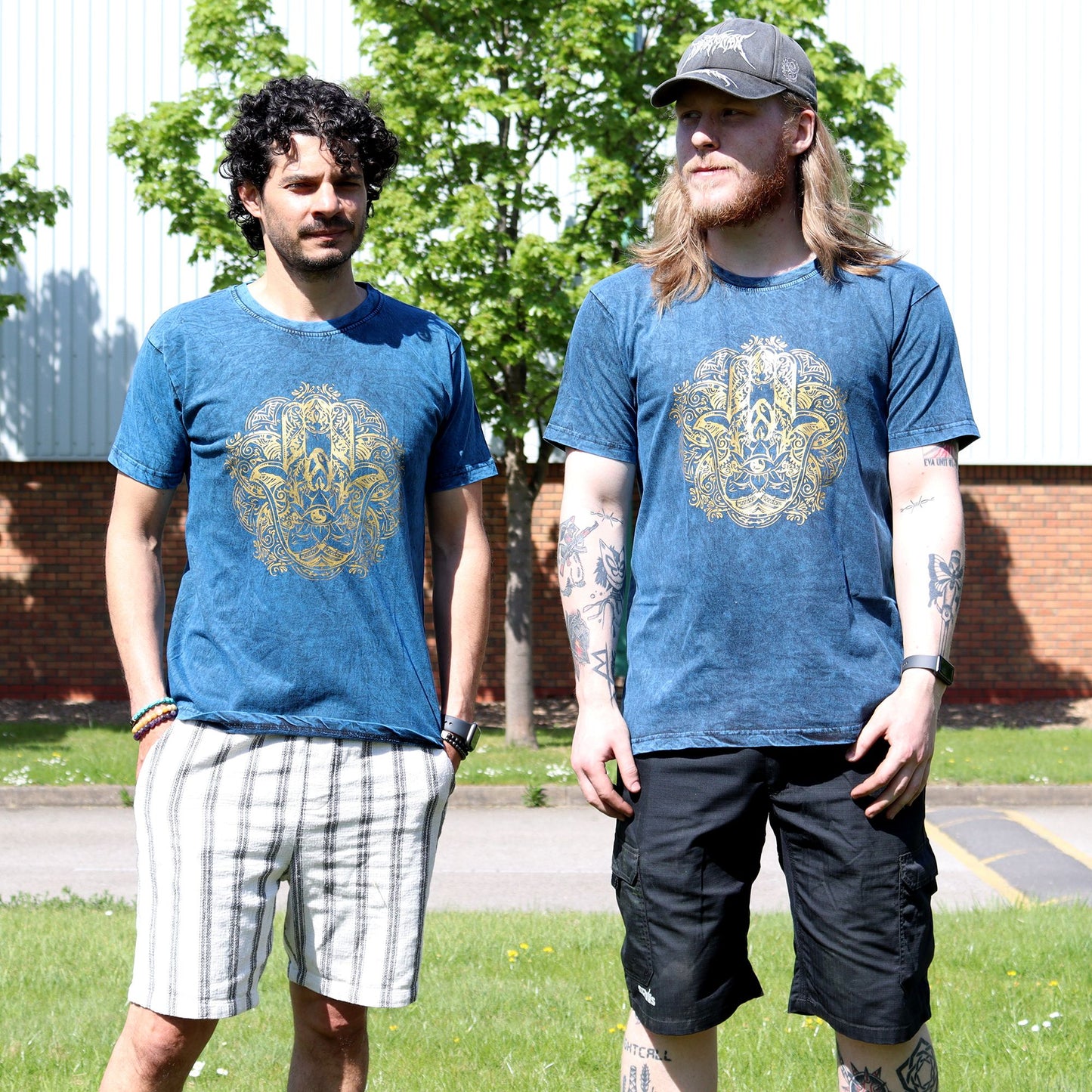 Nomad Sari Stonewashed T-Shirt – Hamsa – Blau – Größe XL