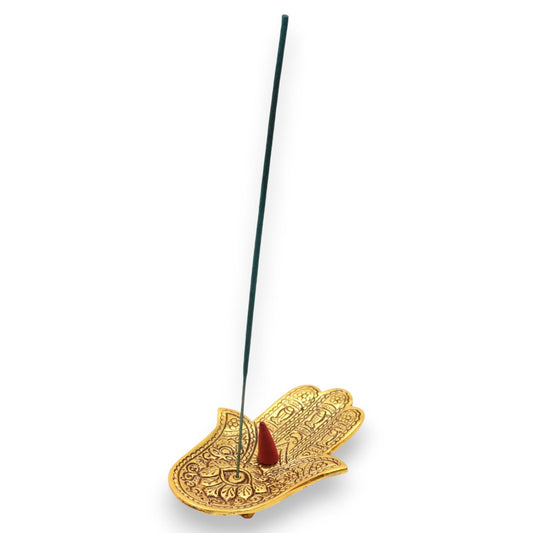Goldener Hamsa Räucherstäbchen-Halter aus Aluminium 13x5,5cm