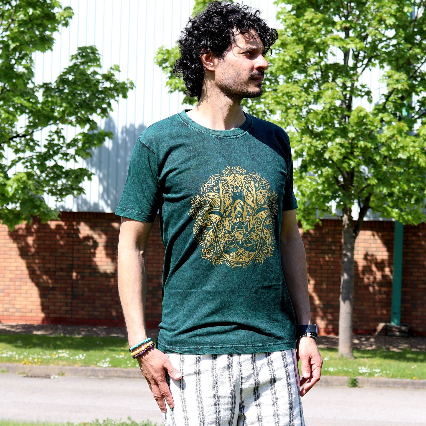 Nomad Sari Stonewashed T-Shirt – Hamsa – Grün – Größe M