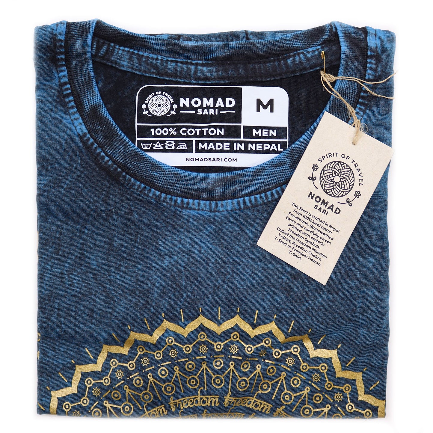 Nomad Sari Stonewashed T-Shirt – Mandala – Blau – Größe M