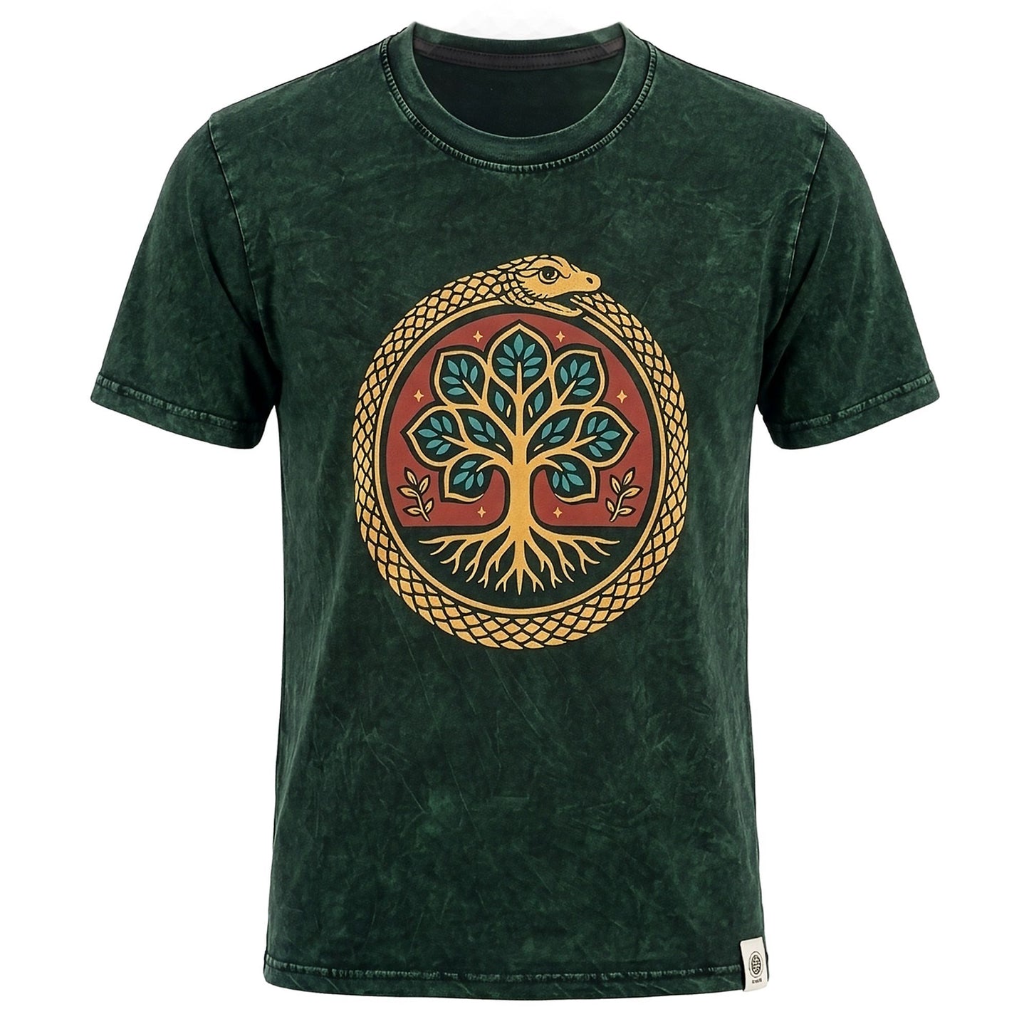 Nomad Sari Stonewashed T-Shirt – Lebensbaum – Grün – Größe XL
