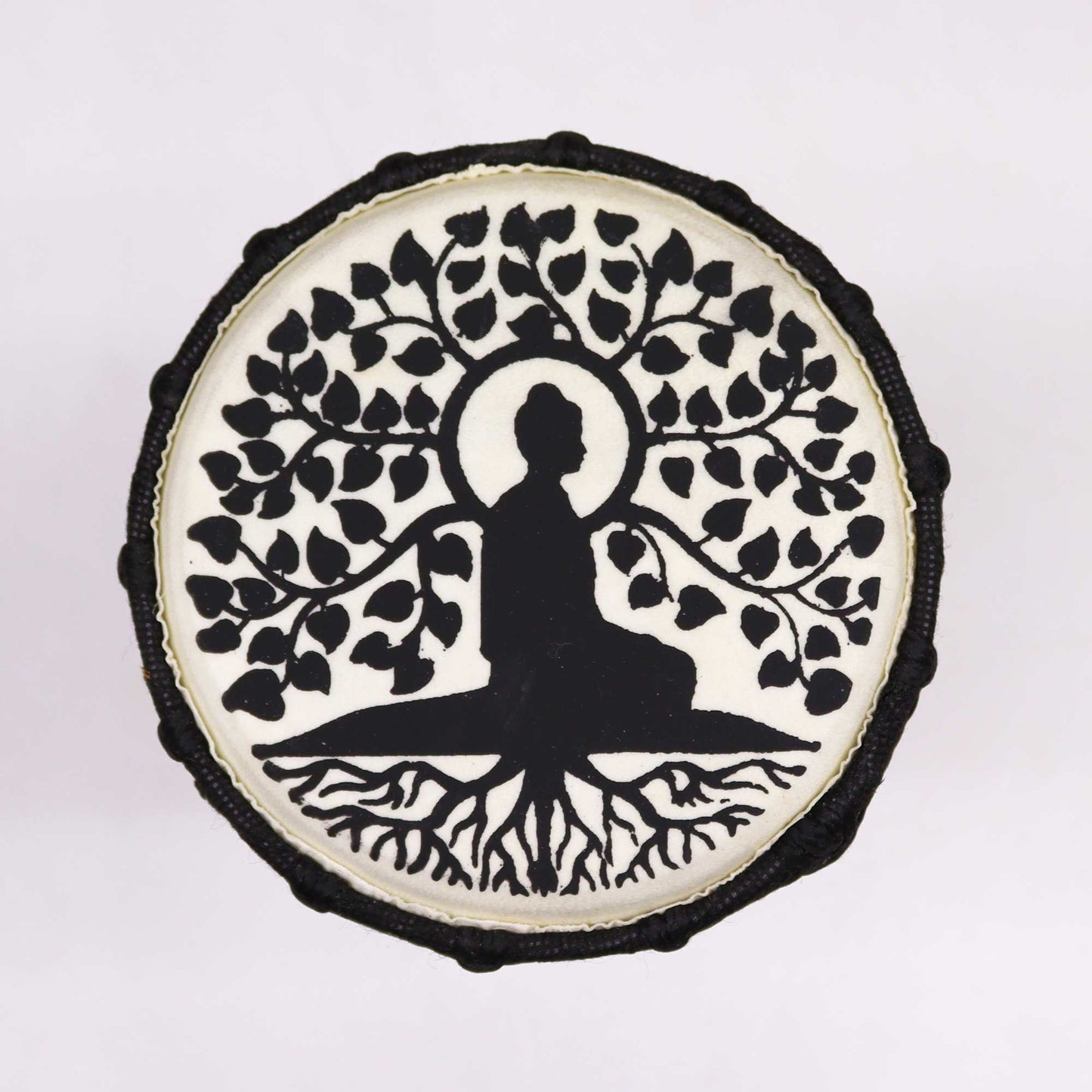 Handgefertigte Djembe Trommel mit breitem Kopf – Buddha 25cm