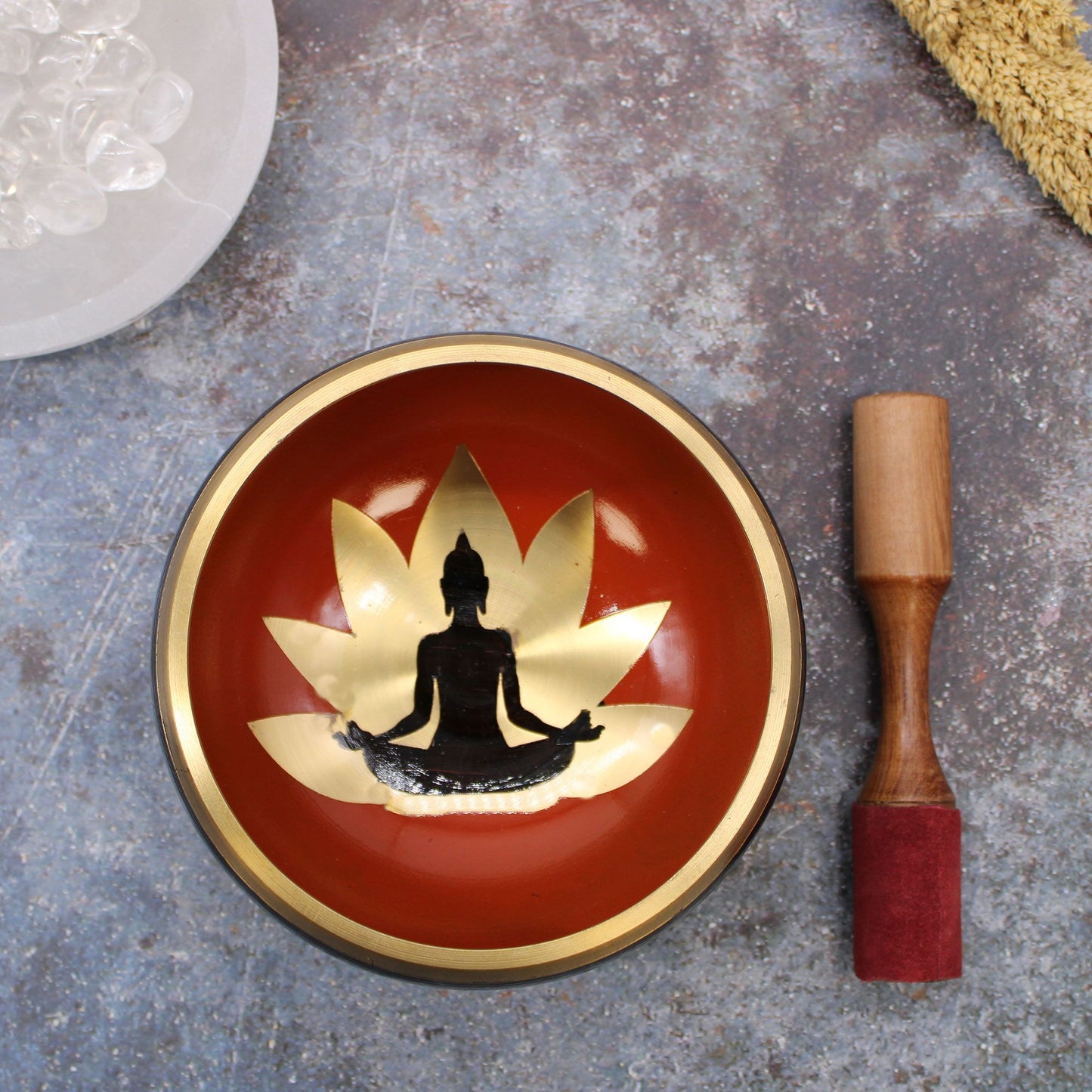Tibetische Klangschalen-Set Buddha – Schwarz/Orange 14cm (Groß)