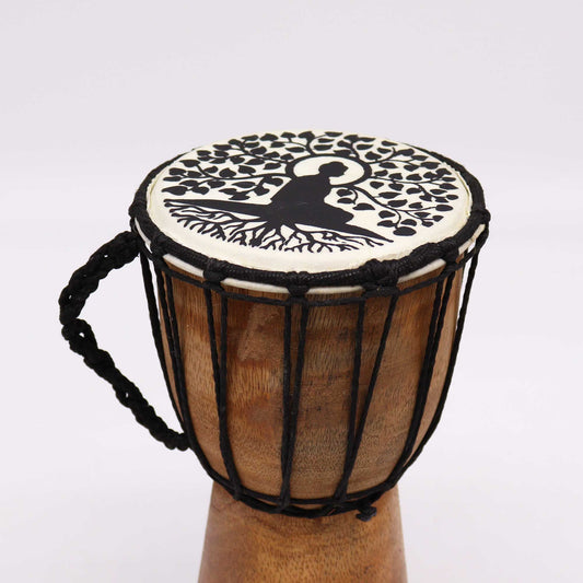 Handgefertigte Djembe Trommel mit breitem Kopf – Buddha 25cm
