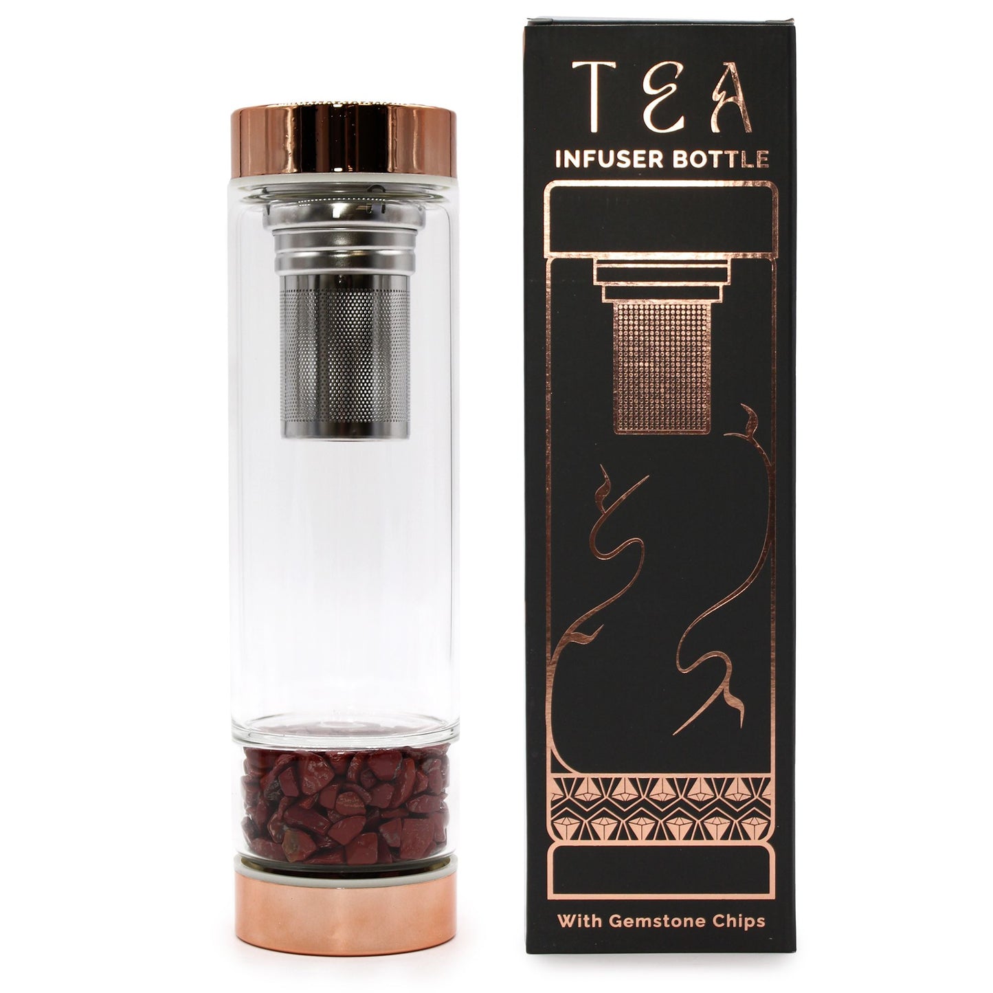Kristallglas Tee-Infuser Flasche – Rosegold – Roter Jaspis