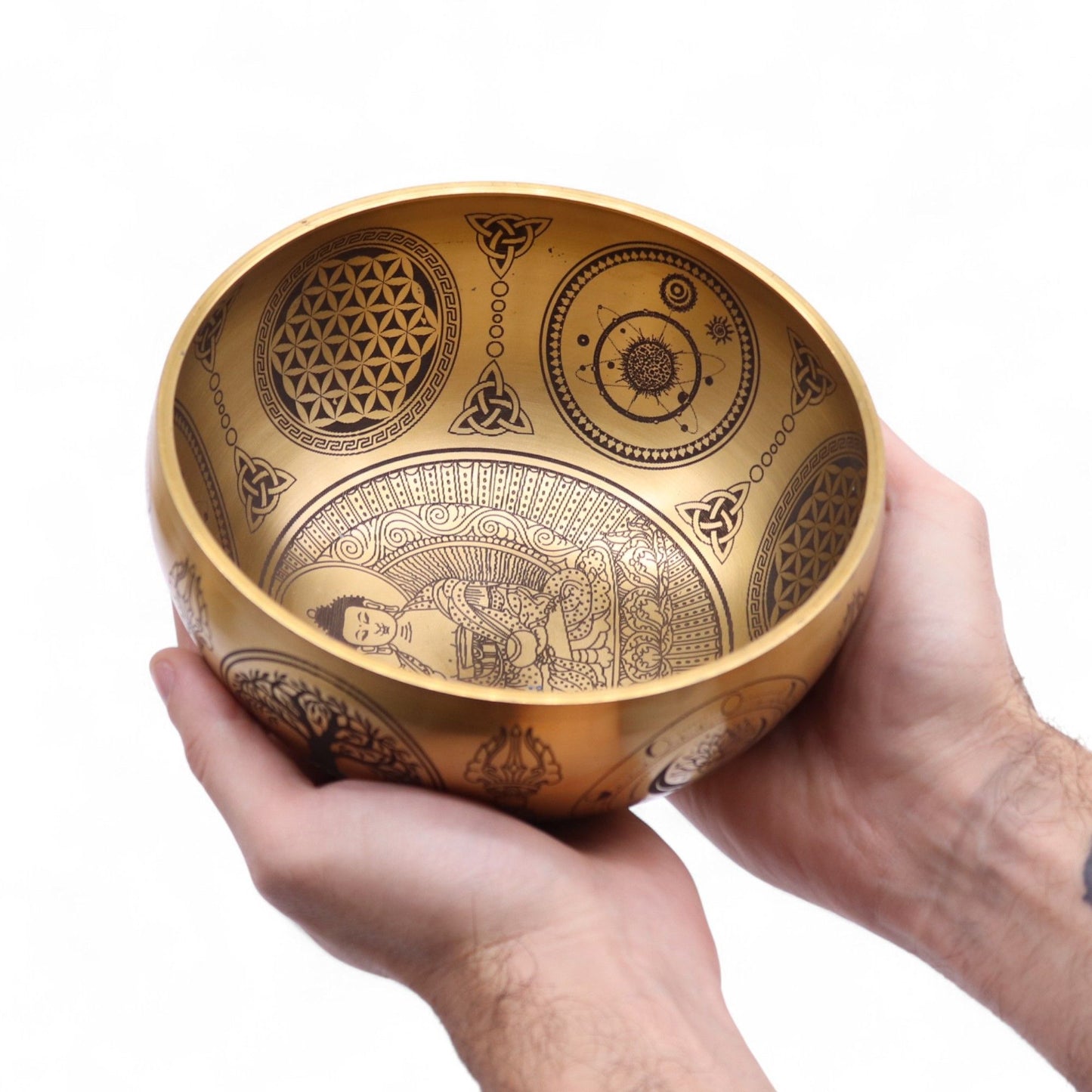4er Set Gravierte Messing-Klangschalen – Buddha Motiv (ca. 3,85kg)