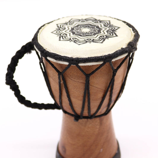Handgefertigte Djembe Trommel mit breitem Kopf – Mandala 15cm