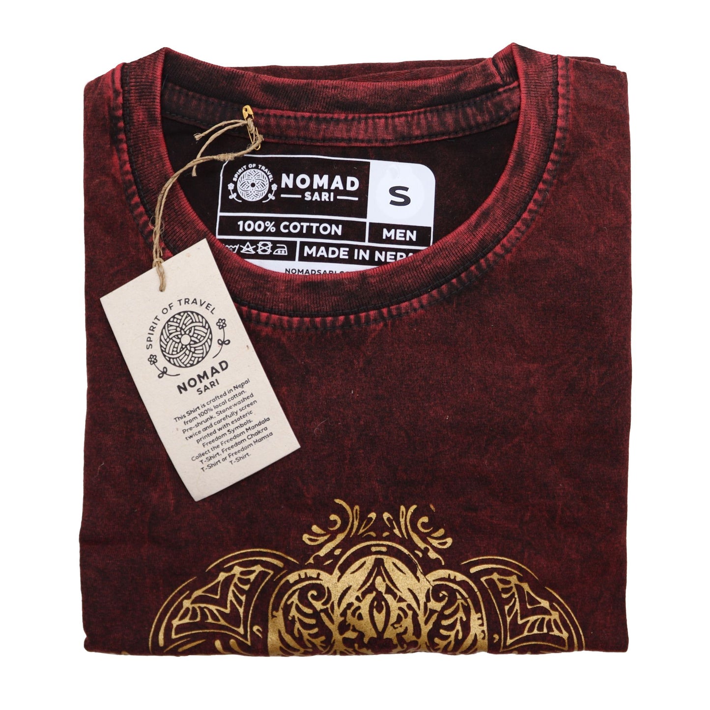 Nomad Sari Stonewashed T-Shirt – Hamsa – Weinrot – Größe S