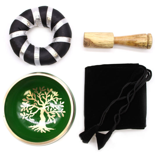 Tibetische Klangschalen-Set Lebensbaum – Grün 10,7cm