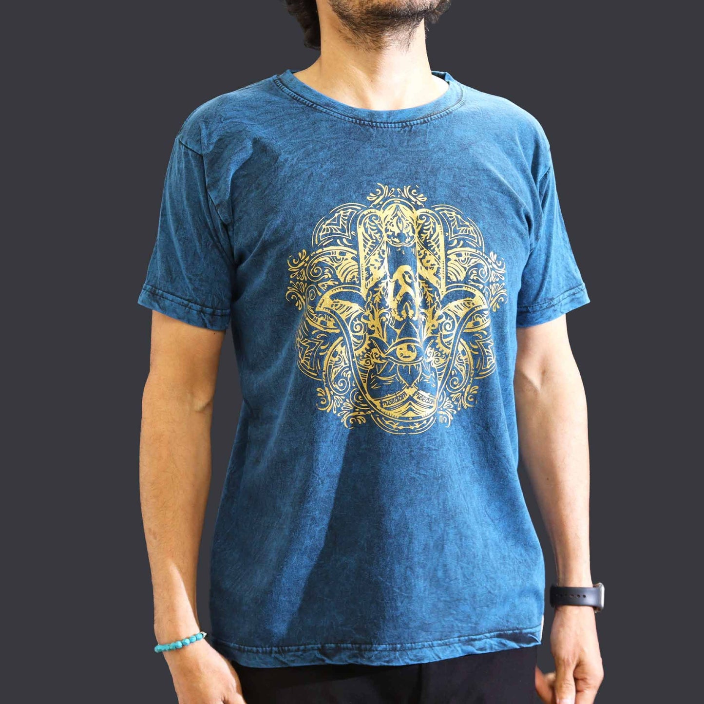 Nomad Sari Stonewashed T-Shirt – Hamsa – Blau – Größe M