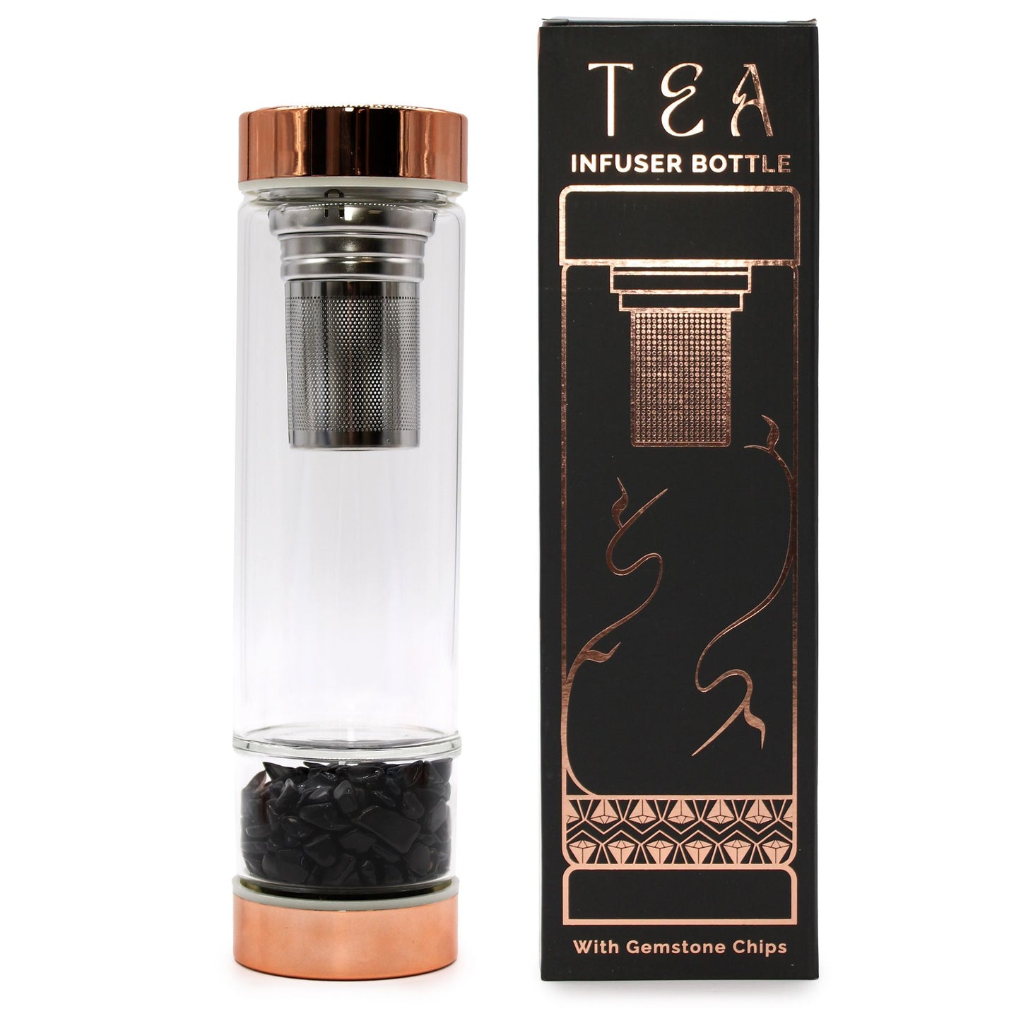Kristallglas Tee-Infuser Flasche – Rosegold – Schwarzer Onyx