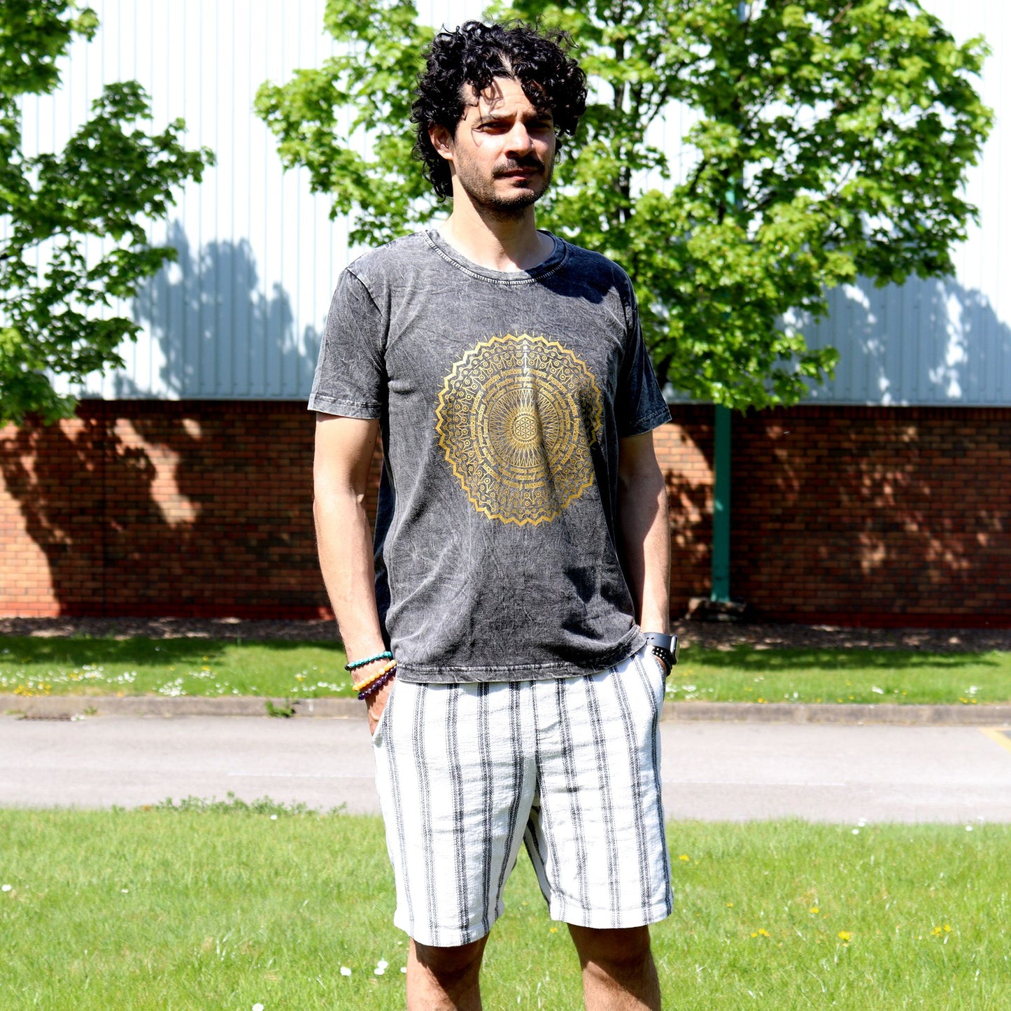 Nomad Sari Stonewashed T-Shirt – Mandala – Dunkelgrau – Größe M
