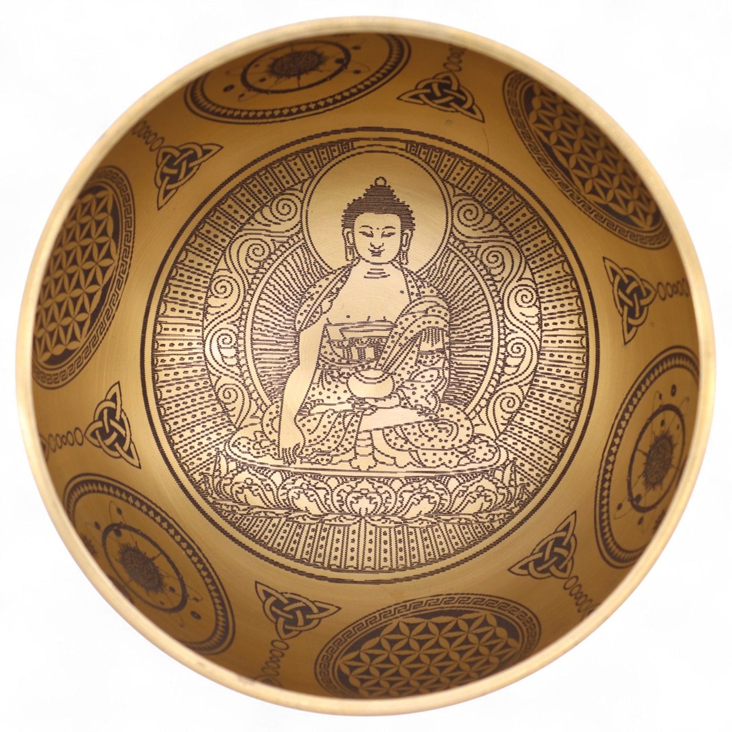 4er Set Gravierte Messing-Klangschalen – Buddha Motiv (ca. 3,85kg)