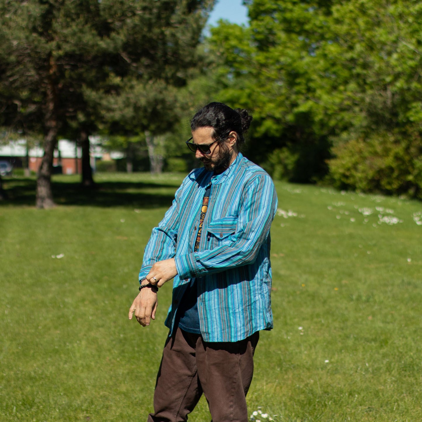 Nomad Sari Grandad Shirt – Türkis – Größe L