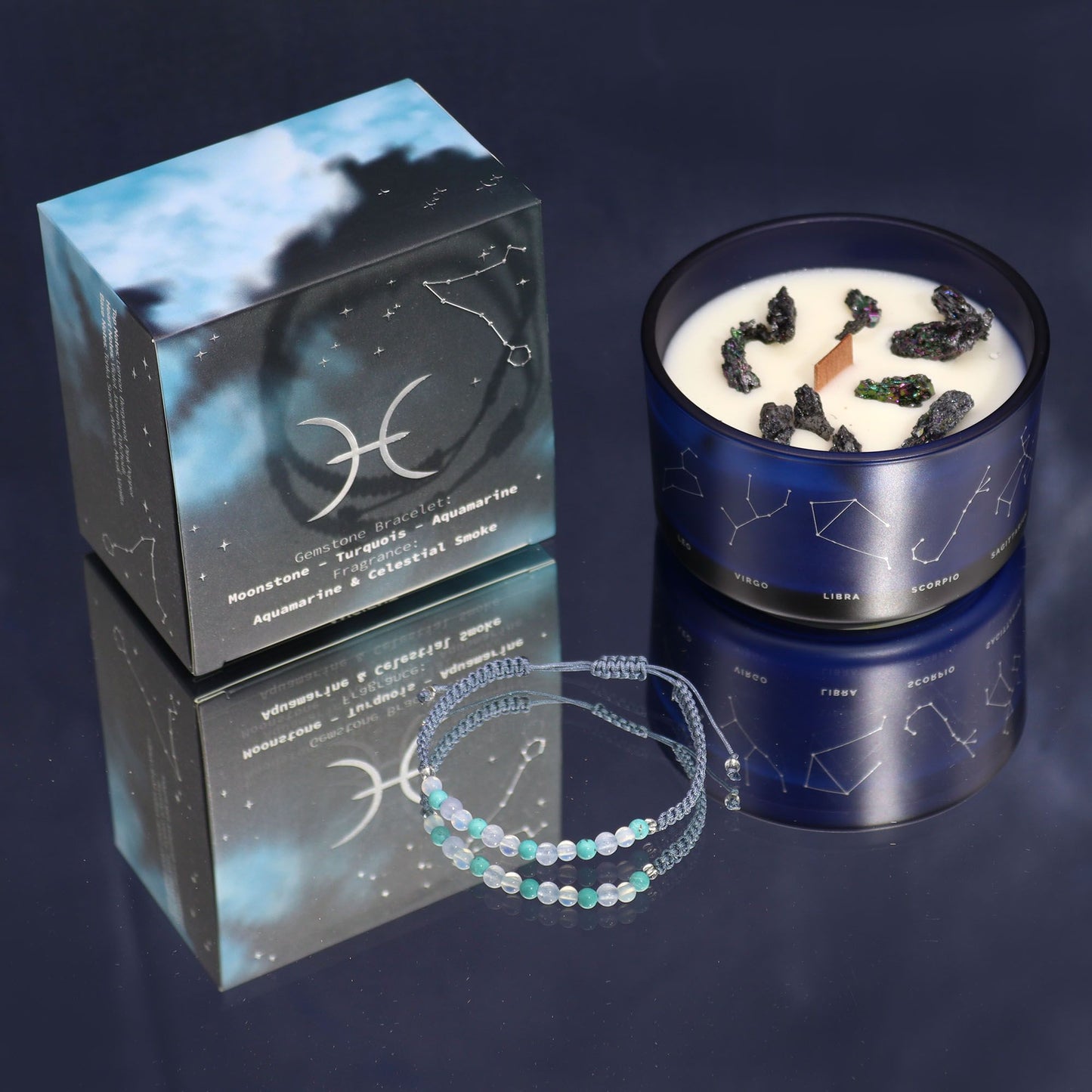 Sternzeichen Kristallkerze & Edelstein-Armband – Fische (Pisces)