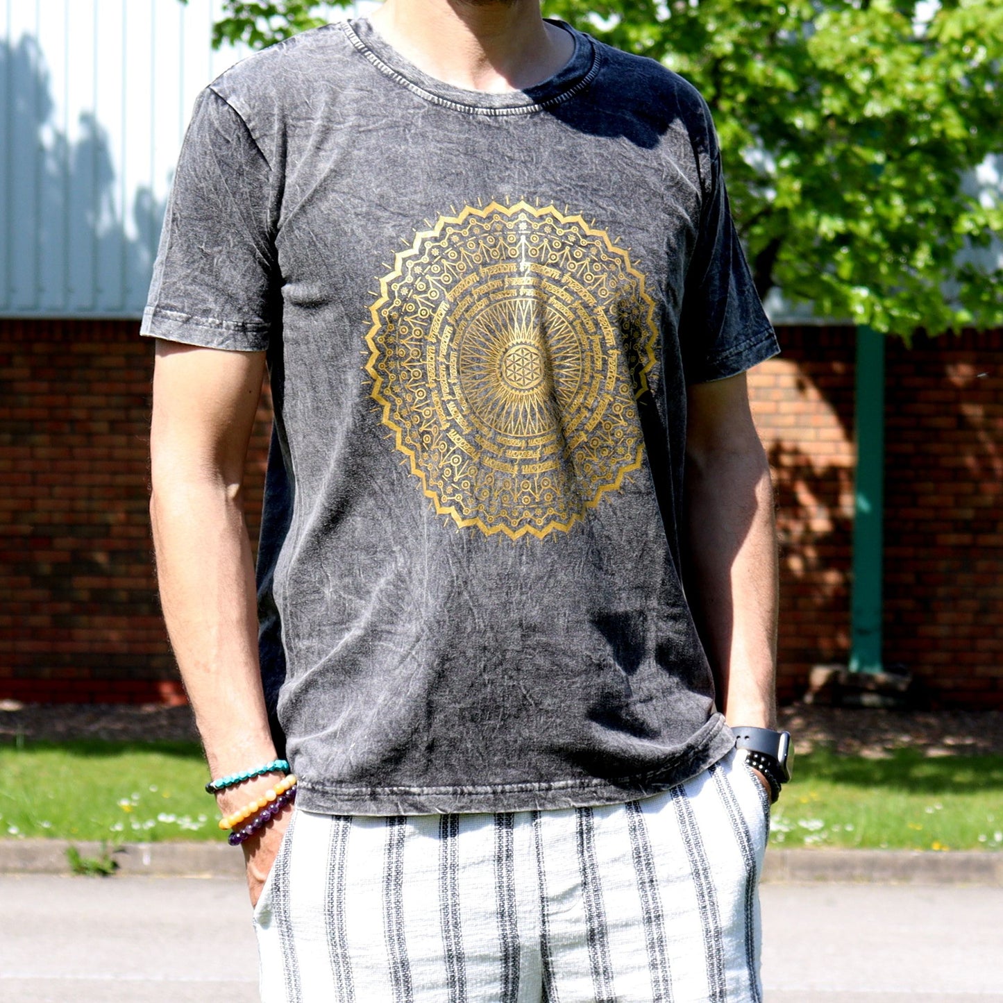 Nomad Sari Stonewashed T-Shirt – Mandala – Dunkelgrau – Größe M