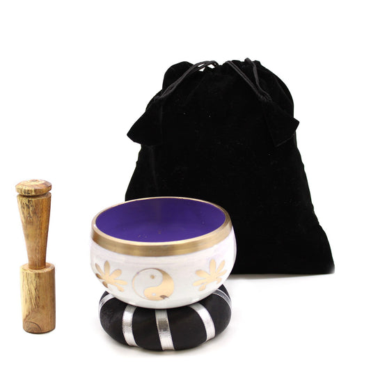 Tibetische Klangschalen-Set Yin & Yang – Weiß/Lila 10,7cm