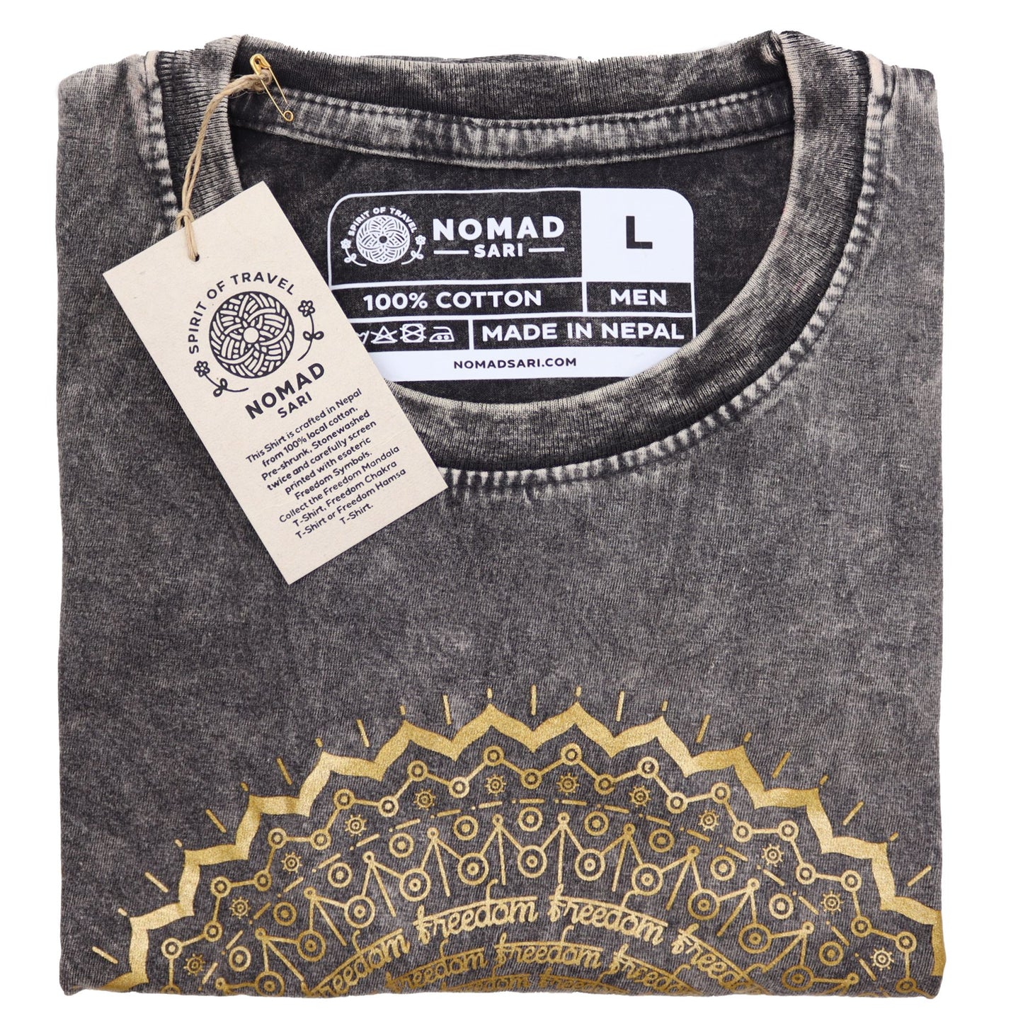 Nomad Sari Stonewashed T-Shirt – Hamsa – Dunkelgrau – Größe L