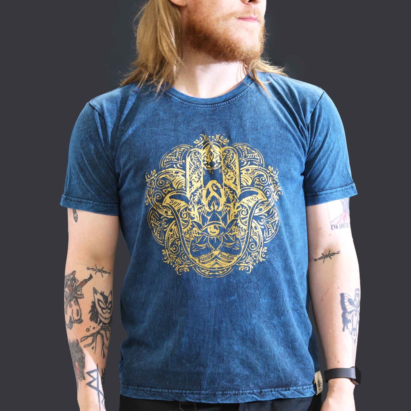 Nomad Sari Stonewashed T-Shirt – Hamsa – Blau – Größe L
