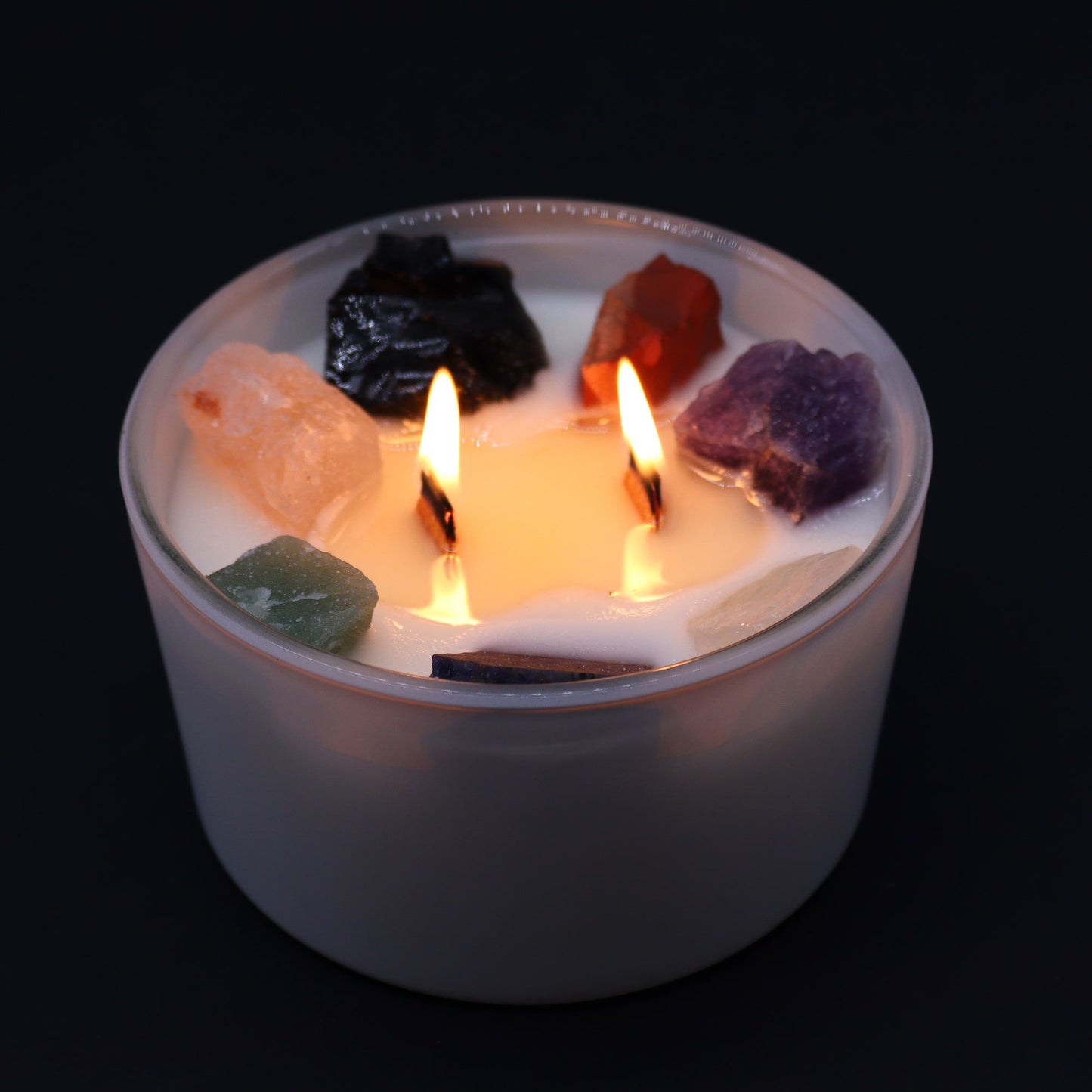 Große Chakra Kristallkerze – Sieben Chakras | Sojakerze mit 7 Edelsteinen