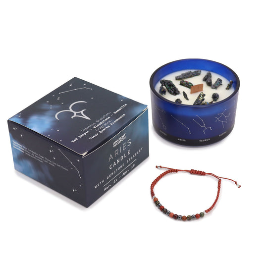 Sternzeichen Kristallkerze & Edelstein-Armband – Widder (Aries)