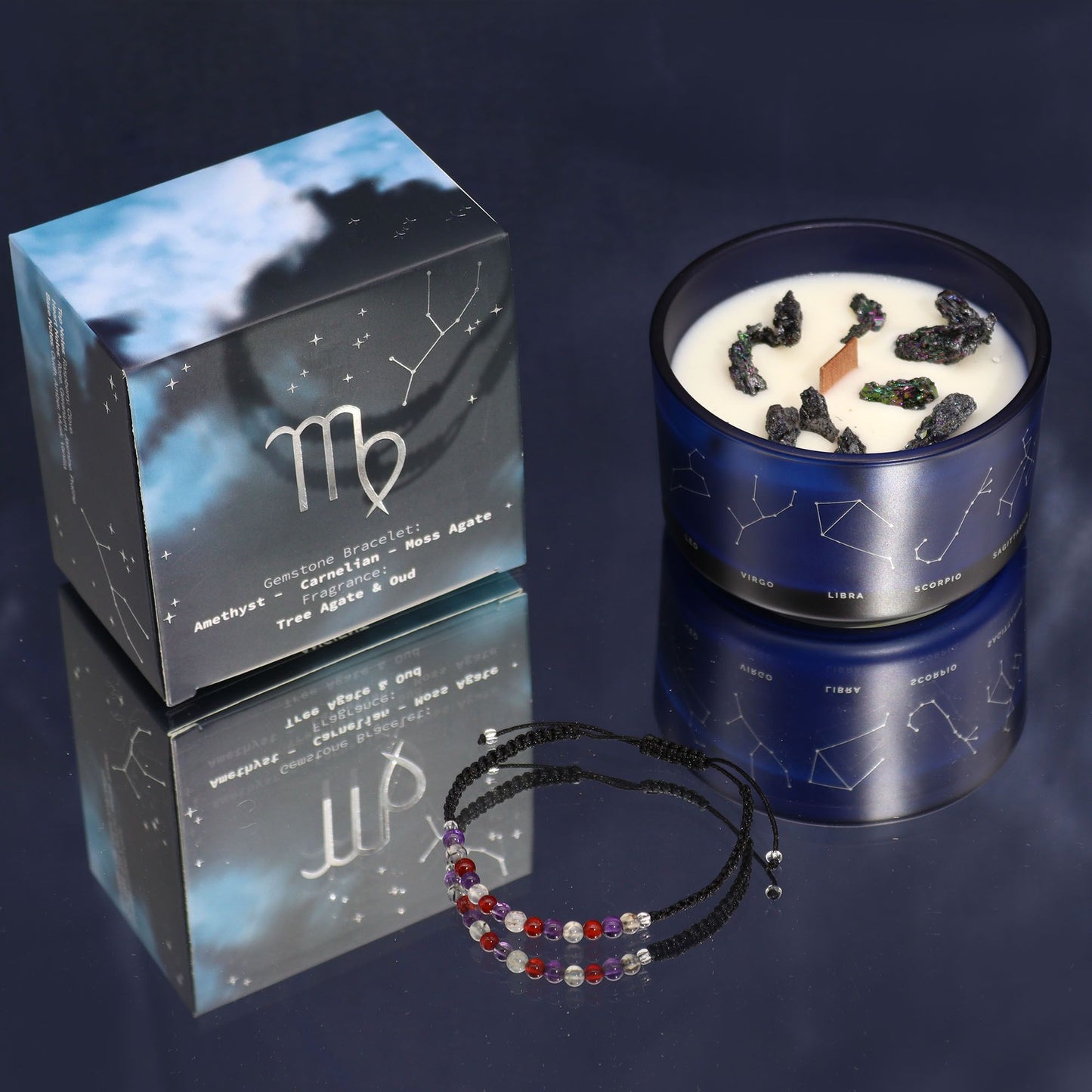 Sternzeichen Kristallkerze & Edelstein-Armband – Jungfrau (Virgo)