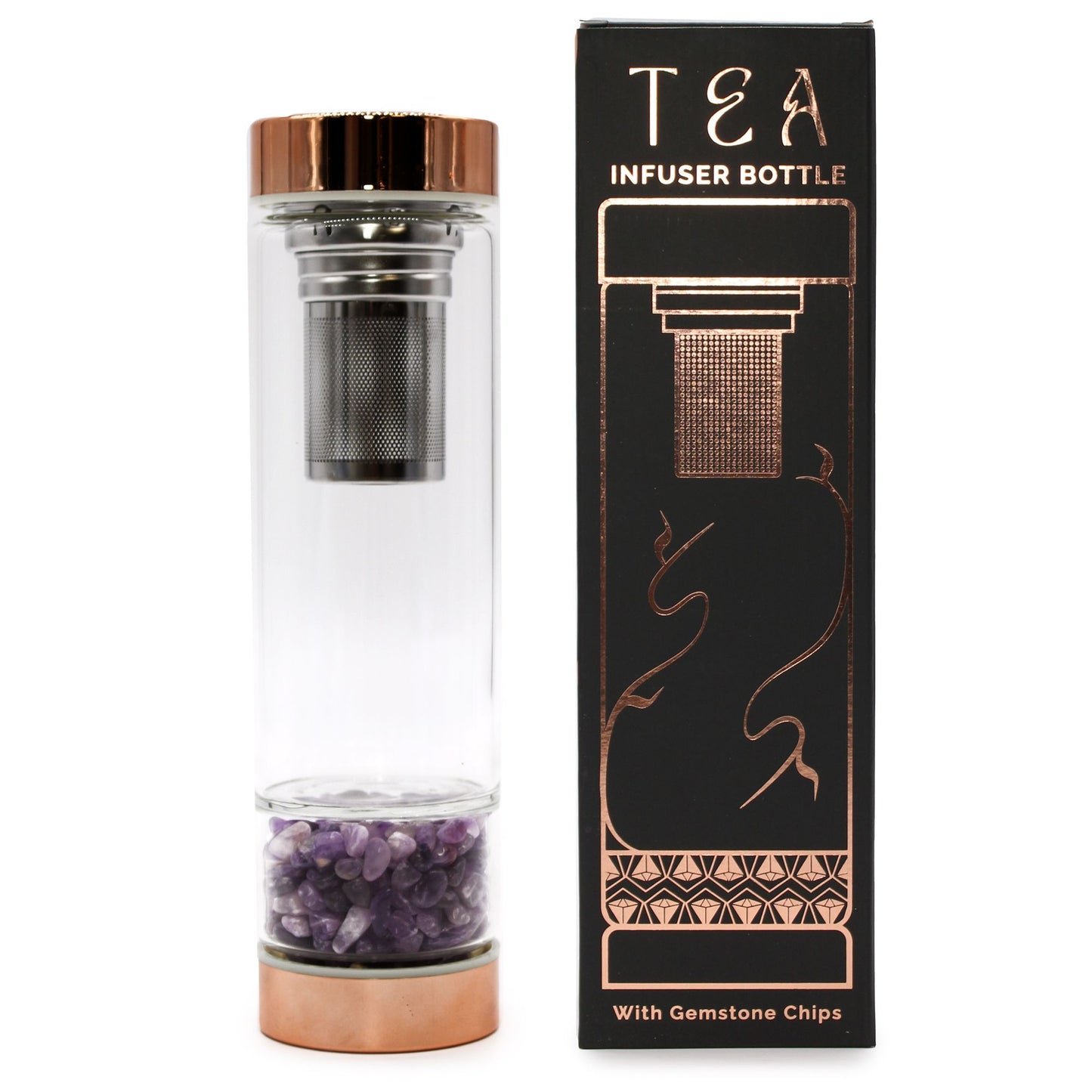Kristallglas Tee-Infuser Flasche – Rosegold – Amethyst