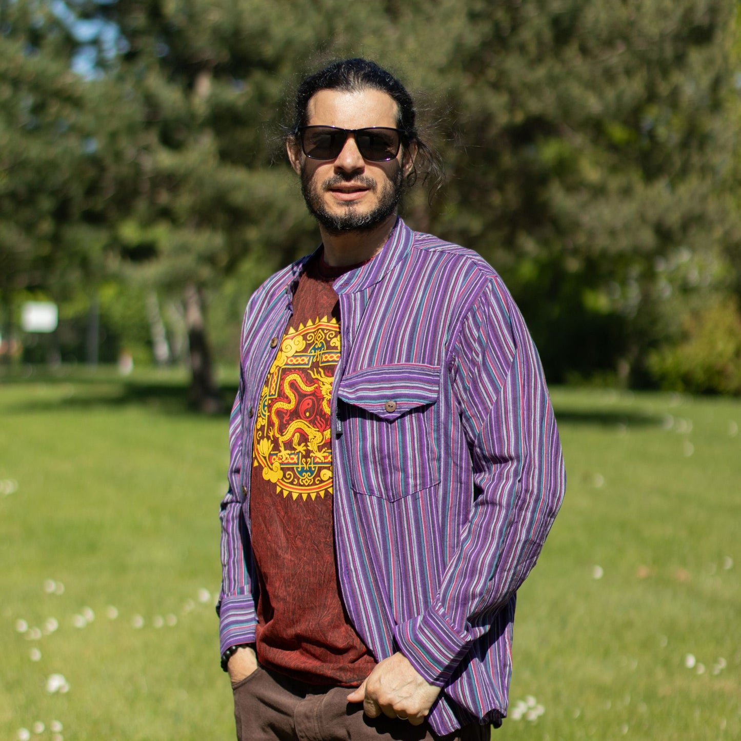 Nomad Sari Grandad Shirt – Black Purple – Größe L