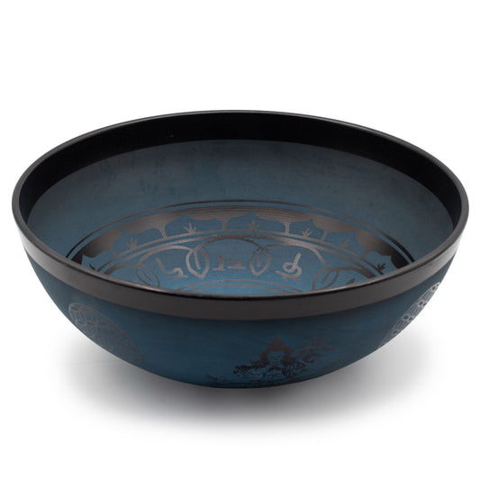 Große Aluminium Klangschale Tibetisches Doppel-Dorje – Blau 27cm