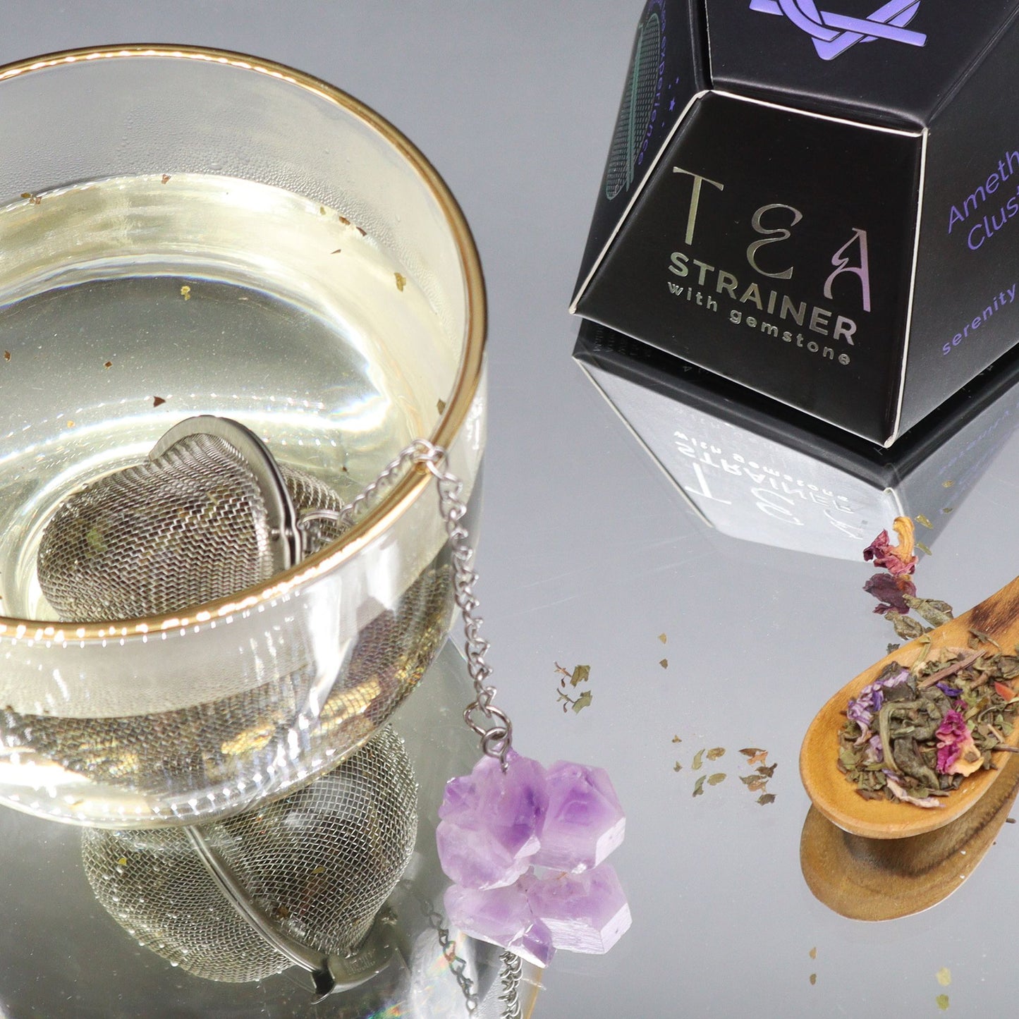 Kristall Teesieb – Amethyst Cluster | Ruhe & Klarheit