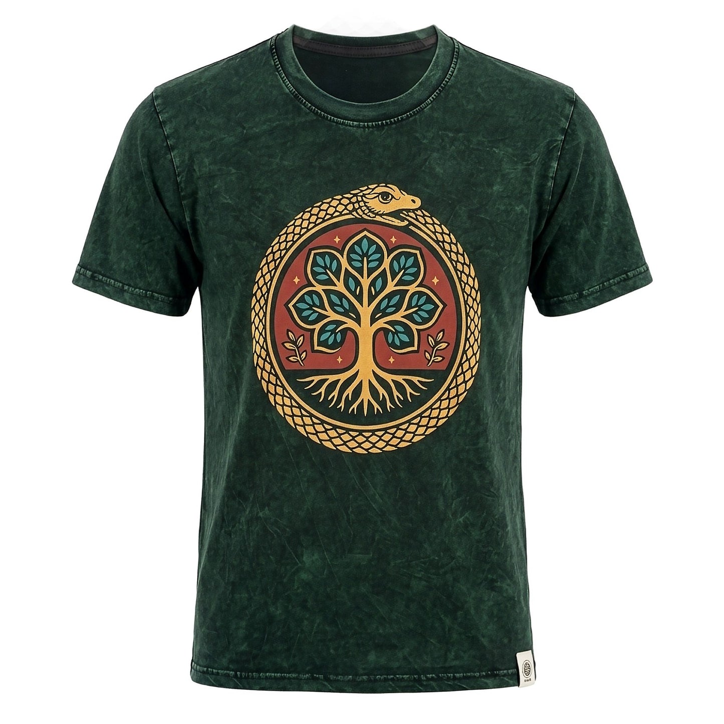 Nomad Sari Stonewashed T-Shirt – Lebensbaum – Grün – Größe L