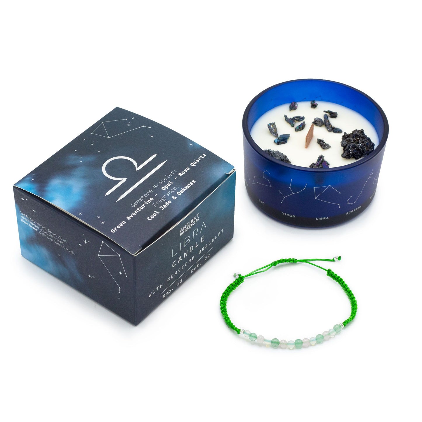 Sternzeichen Kristallkerze & Edelstein-Armband – Waage (Libra)