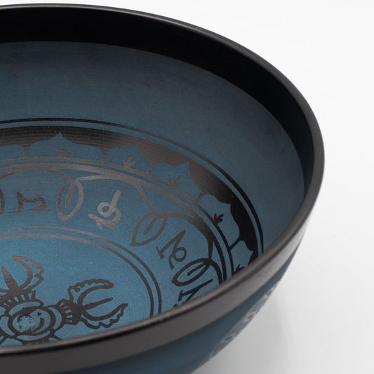 Große Aluminium Klangschale Tibetisches Doppel-Dorje – Blau 27cm