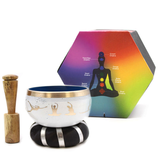 Tibetische Klangschalen-Set Yoga Moves – Weiß/Blau 10,7cm