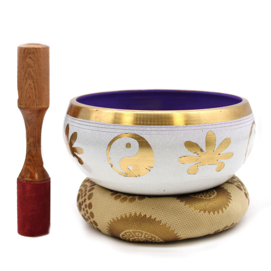 Tibetische Klangschalen-Set Yin & Yang – Weiß/Lila 14cm (Groß)