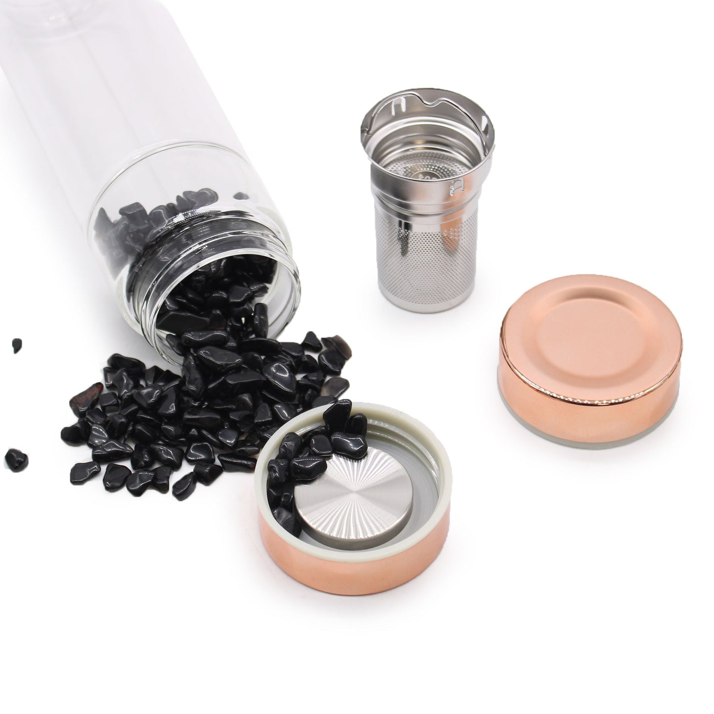 Kristallglas Tee-Infuser Flasche – Rosegold – Rosenquarz