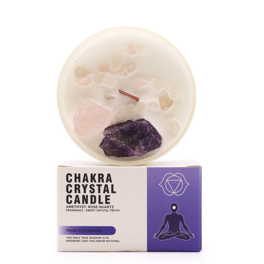 Chakra Kristallkerze – Drittes Auge Chakra | Sojakerze mit Edelsteinen