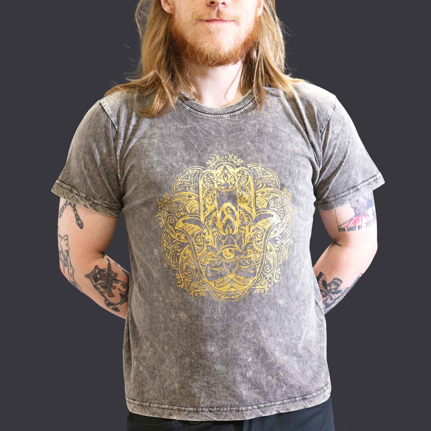 Nomad Sari Stonewashed T-Shirt – Hamsa – Dunkelgrau – Größe L