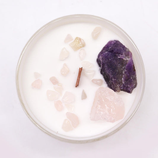 Chakra Kristallkerze – Drittes Auge Chakra | Sojakerze mit Edelsteinen
