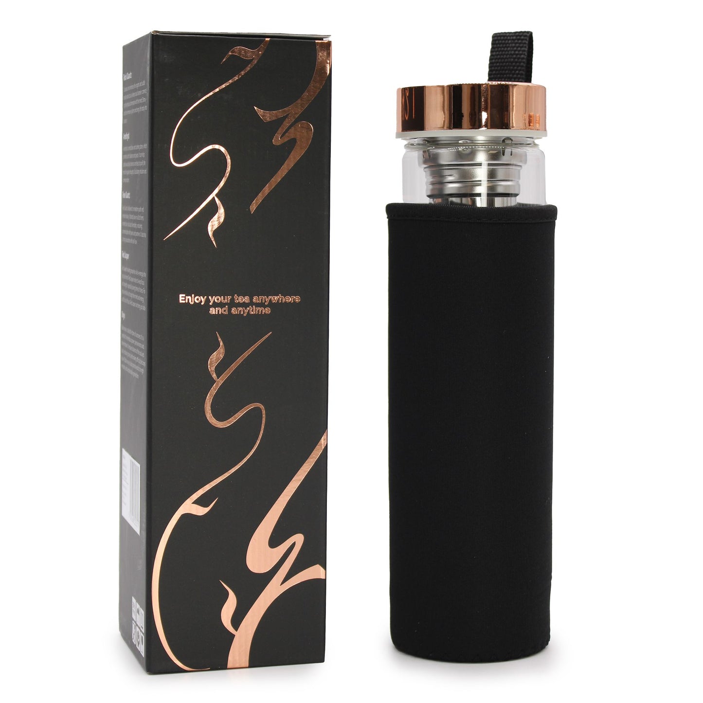 Kristallglas Tee-Infuser Flasche – Rosegold – Schwarzer Onyx