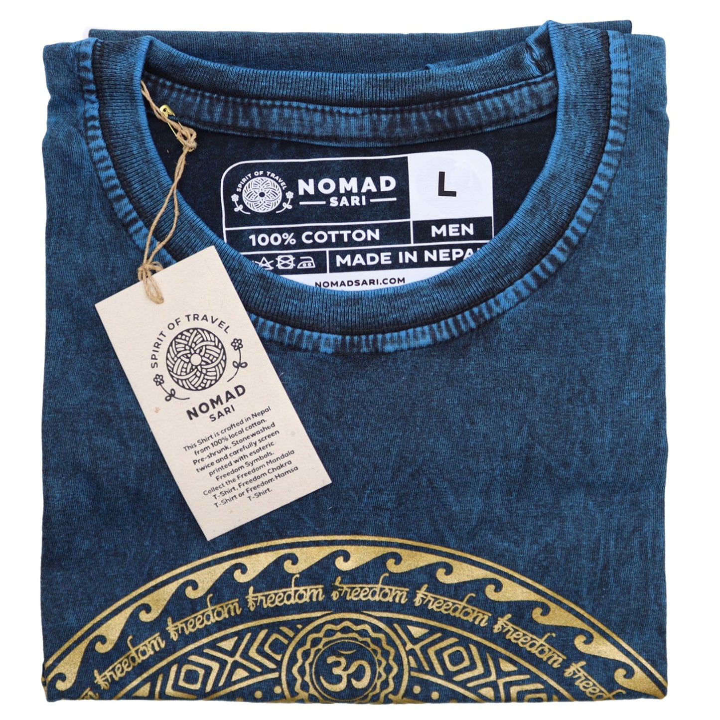 Nomad Sari Stonewashed T-Shirt – Hamsa – Blau – Größe L