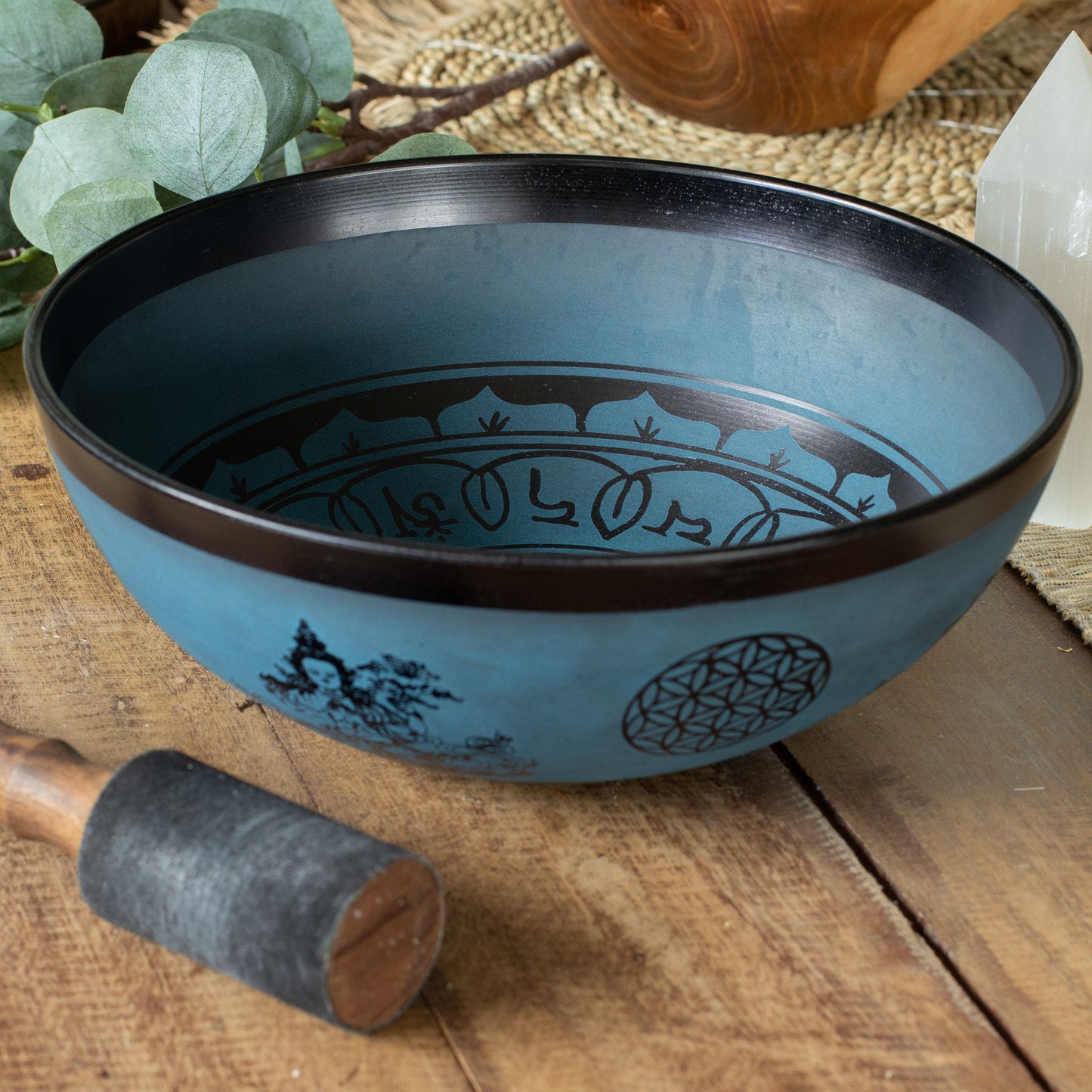 Große Aluminium Klangschale Tibetisches Doppel-Dorje – Blau 27cm