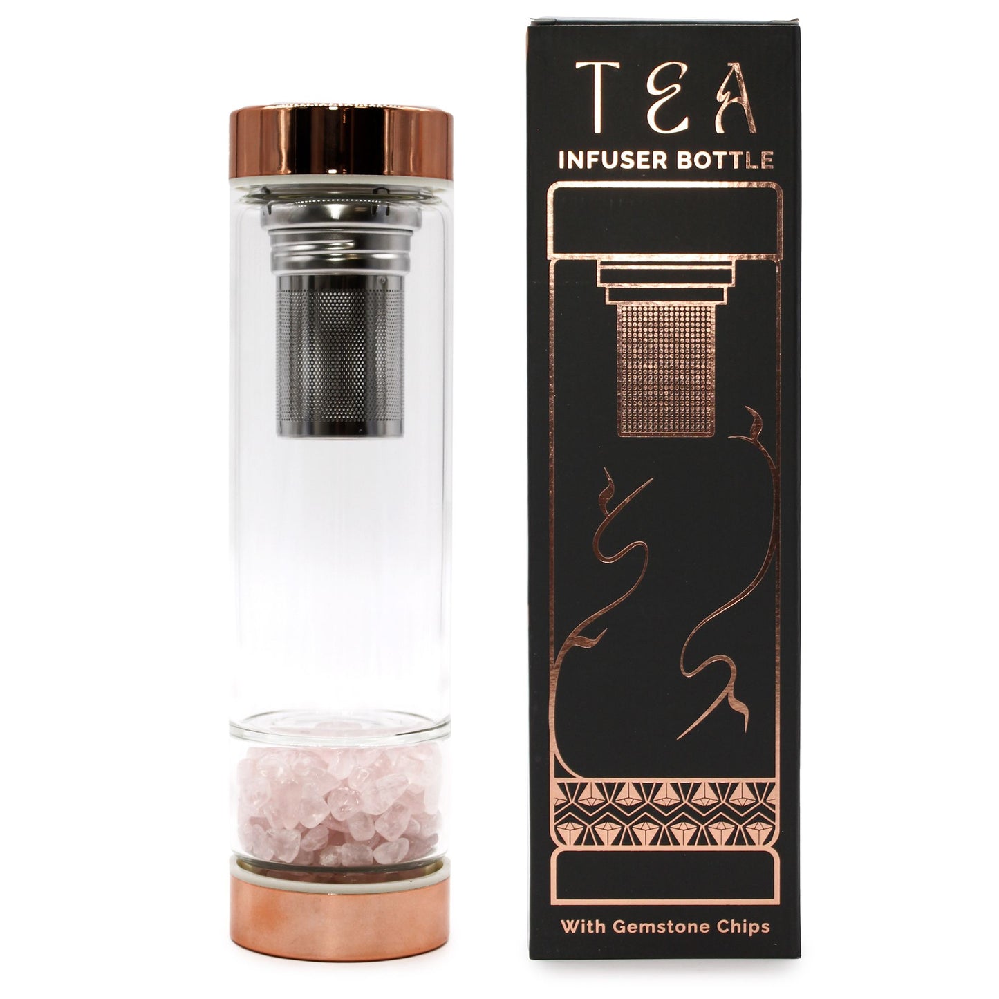 Kristallglas Tee-Infuser Flasche – Rosegold – Rosenquarz