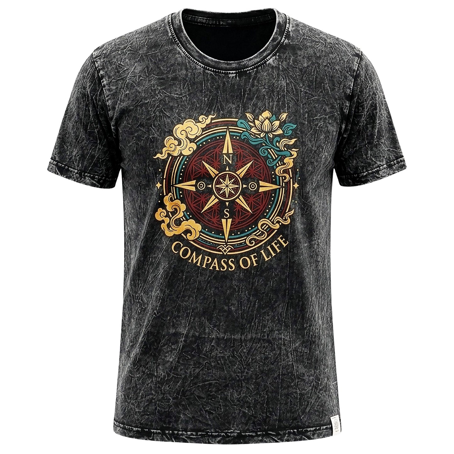 Nomad Sari Stonewashed T-Shirt – Kompass des Lebens – Anthrazit – Größe XL
