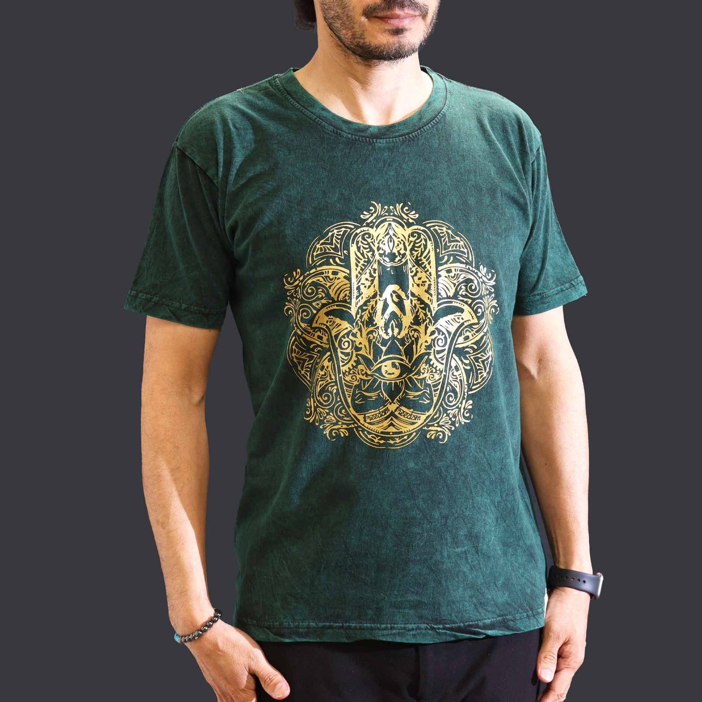 Nomad Sari Stonewashed T-Shirt – Hamsa – Grün – Größe M