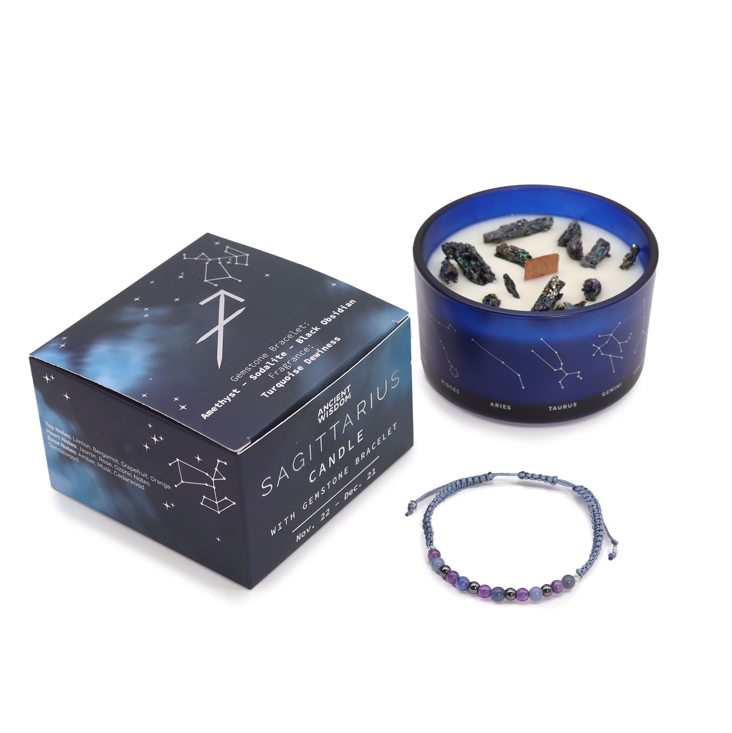 Sternzeichen Kristallkerze & Edelstein-Armband – Schütze (Sagittarius)