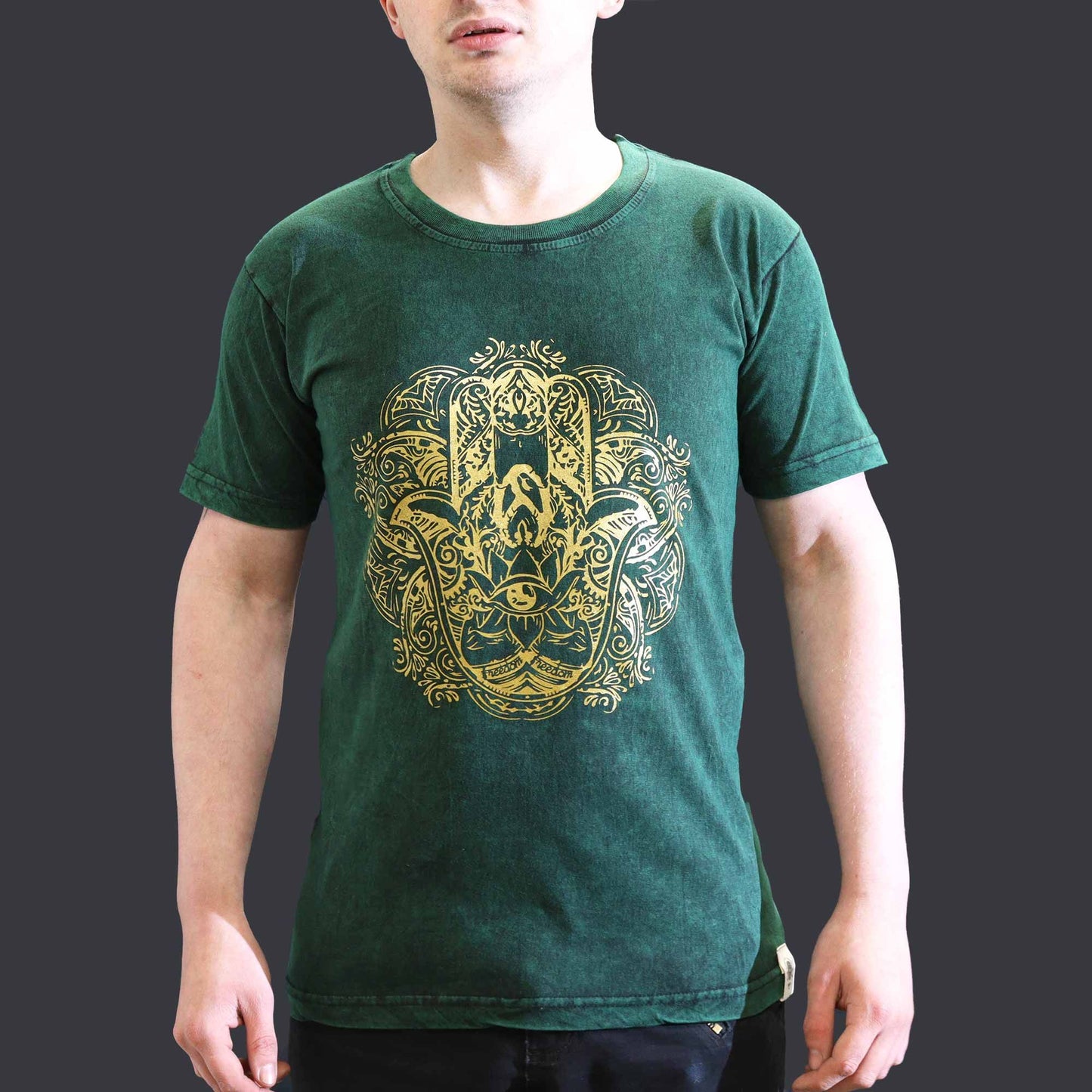 Nomad Sari Stonewashed T-Shirt – Hamsa – Grün – Größe S